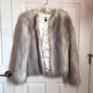 Faux Fur Jacket- Gray/White